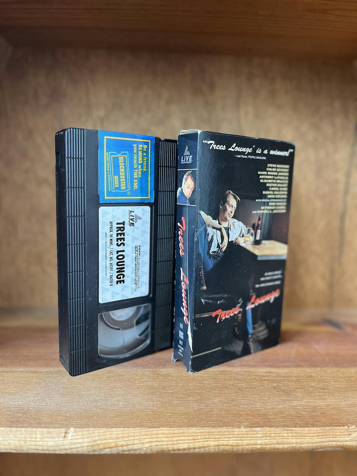 The VHS box cover and the tape for Trees Lounge.